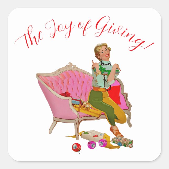 Adesivo Quadrado cartões de natal de dama de 1950 (Frente)