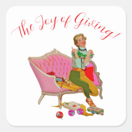 Adesivo Quadrado cartões de natal de dama de 1950