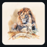 Adesivo Quadrado Cartões de Natal Vintage Lion e Lamb<br><div class="desc">Joias de Natal de Leão e Lamb | Leão simbólico e decoração de natal de Lamb | Dons religiosos de Natal de leão e borrego | impressões de arte de Natal de Leão e Lamb Quer você esteja procurando cartões de natal, ornamentos, roupa ou decoração domiciliar, nossos produtos de Natal...</div>