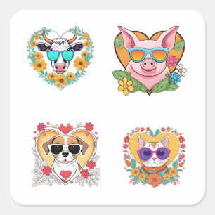 Adesivo Quadrado Cartografia de animais domésticos engraçados Art 4