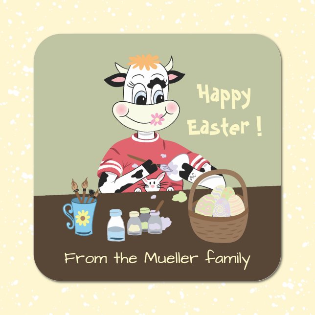 Adesivo Quadrado Cartografia vaca pintura de ovos de Páscoa selos (Criador carregado)