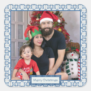 Adesivo Quadrado Cartolina de Natal e pétalas de flores