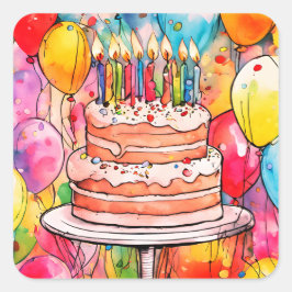 Adesivo Quadrado Cartonagens de bolos de aniversário ou selos de en