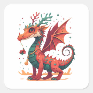 Adesivo Quadrado Cartoon Abstrato de Reindeer Dragon