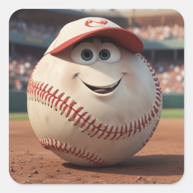 Adesivo Quadrado Cartoon Baseball Birthday Paper Bowl (Frente)