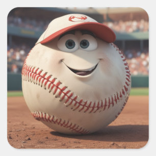 Adesivo Quadrado Cartoon Baseball Birthday Paper Bowl