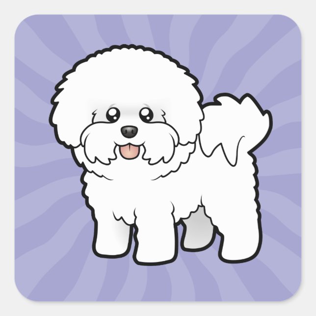 Adesivo Quadrado Cartoon Bichon Frise (Frente)