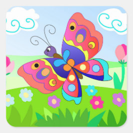 Adesivo Quadrado Cartoon Borboletas e flores Colorfoul