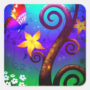 Adesivo Quadrado Cartoon Butterfly