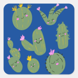Adesivo Quadrado Cartoon Cactus Doodon Azul