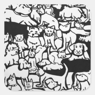 Adesivo Quadrado Cartoon "Cães e Gatos"