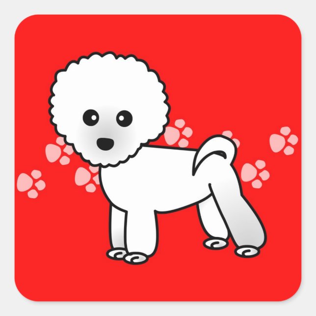Adesivo Quadrado Cartoon Cute Bichon Frise (Frente)