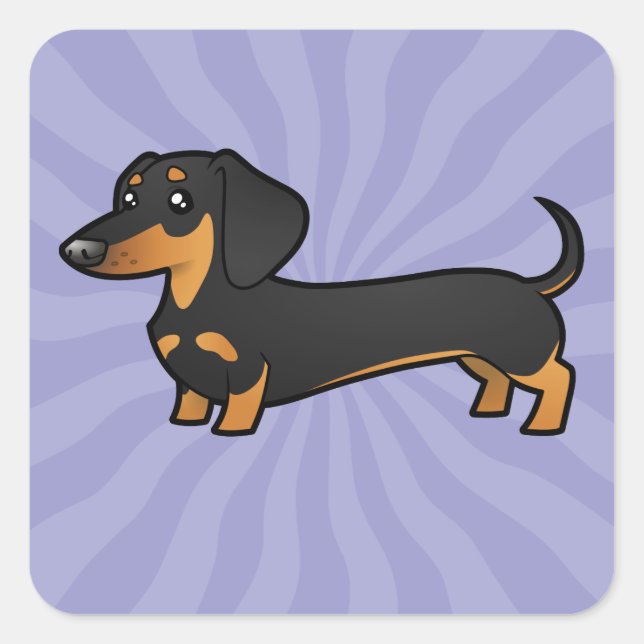 Adesivo Quadrado Cartoon Dachshund (casaco suave) (Frente)