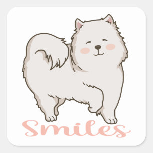 Adesivo Quadrado Cartoon de Cachorro Eskie Filhote de Cachorro Mãe