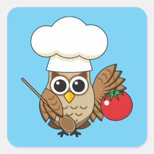 Adesivo Quadrado Cartoon de Coruja Cozinhar