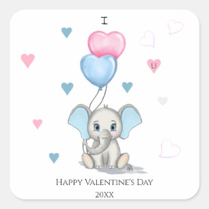 Adesivo Quadrado Cartoon de Elefante Bonito   Namorados personaliza