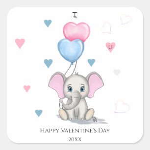 Adesivo Quadrado Cartoon de Elefante Bonito Namorados Personaliza