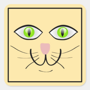 Adesivo Quadrado Cartoon de Gato com Rosto Engraçado-29034