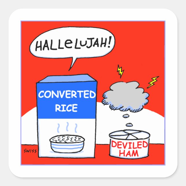 Adesivo Quadrado Cartoon de Humor Foodie Cristão (Frente)