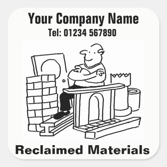 Adesivo Quadrado Cartoon de Materiais Recuperados (Frente)