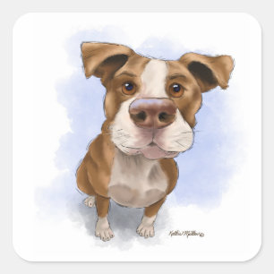 Adesivo Quadrado Cartoon de Pit Bull Fofo
