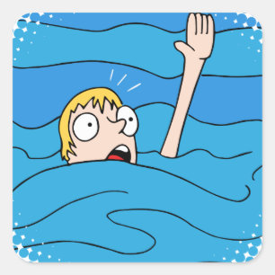 Adesivo Quadrado Cartoon do Homem Afogado