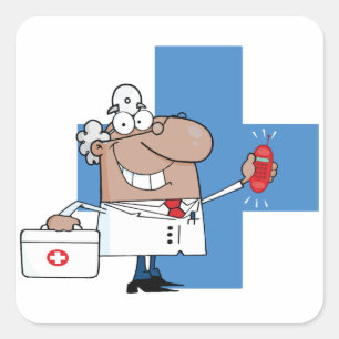 Adesivo Quadrado Cartoon Doctor with Phone and Medical Bag