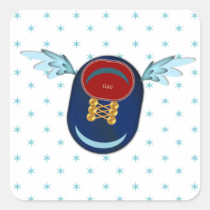 Adesivo Quadrado Cartoon e estrelas de calçado alado