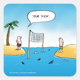 Adesivo Quadrado Cartoon Engraçado de Voleibol de Tubarão