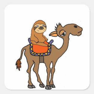 Adesivo Quadrado Cartoon Engraçado Sloth Riding Camel