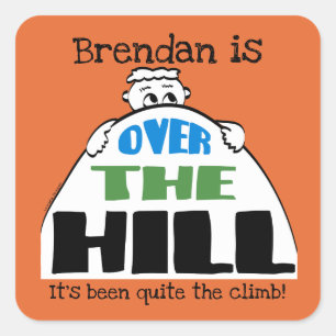 Adesivo Quadrado Cartoon Face Over Hill Personalized Birthday