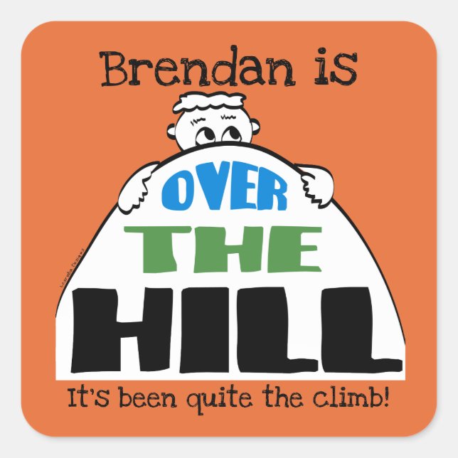 Adesivo Quadrado Cartoon Face Over Hill Personalized Birthday (Frente)