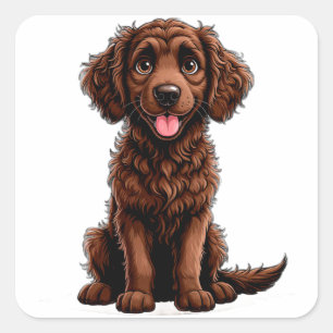 Adesivo Quadrado Cartoon Feliz do Cachorro com Pelagem Ondulada Sor