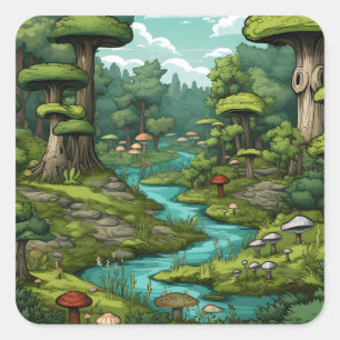 Adesivo Quadrado Cartoon Forest Dreamscape