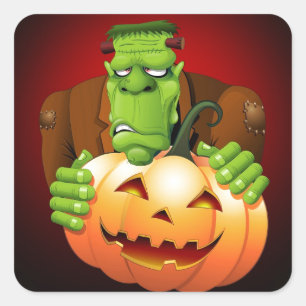Adesivo Quadrado Cartoon Frankenstein Monster com Pumpkin