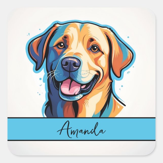 Adesivo Quadrado Cartoon Joyful Yellow Labrador Retriever (Frente)