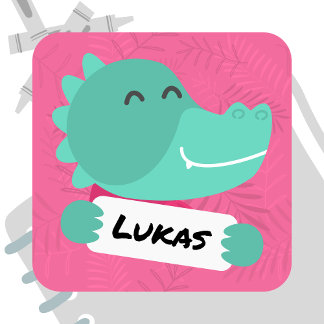 Adesivo Quadrado Cartoon Krokodil mit Namensschild - pink