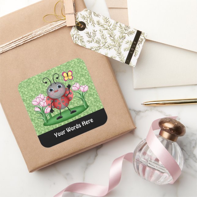 Adesivo Quadrado Cartoon Ladybug inseteiro de diversão (Presentear)