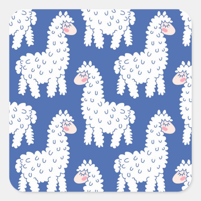 Adesivo Quadrado Cartoon lama alpaca, padrão de colheita (Frente)