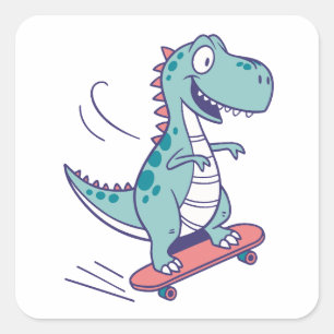 Adesivo Quadrado Cartoon legal T-Rex no skate