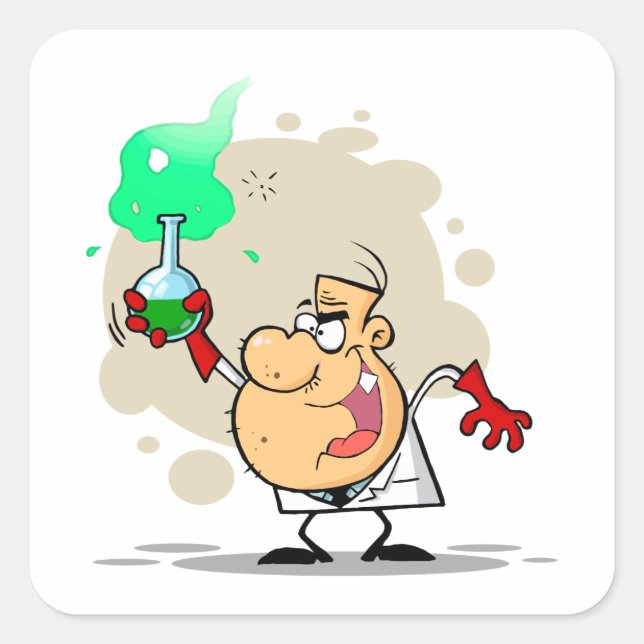 Adesivo Quadrado cartoon louco cientista (Frente)