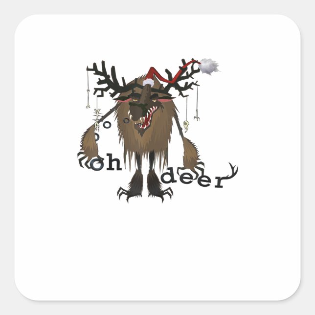 Adesivo Quadrado Cartoon Oh Deer Funny Reindeer Holiday Gamer Gift  (Frente)