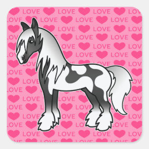 Adesivo Quadrado Cartoon Piebald Negro Vanner Shire Love
