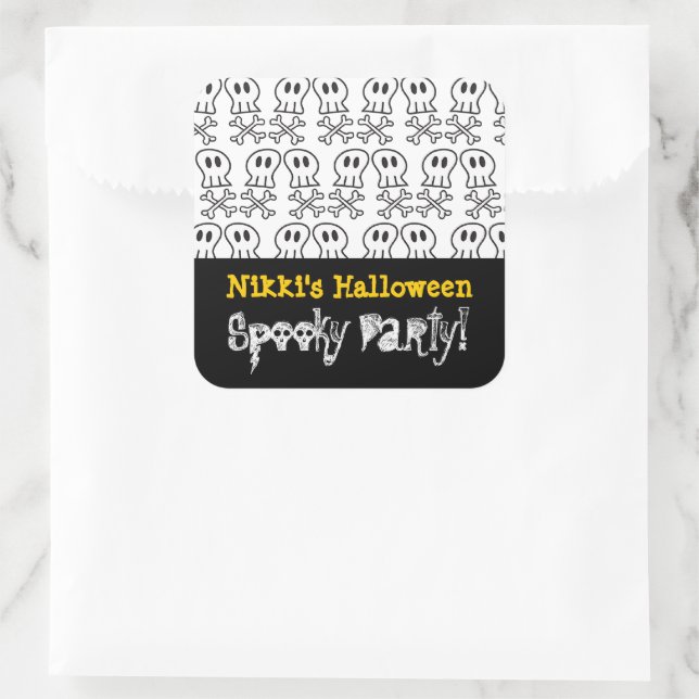 Adesivo Quadrado Cartoon Pirate Skulls & Bones Kid Festa de Hallowe (Bolsa)