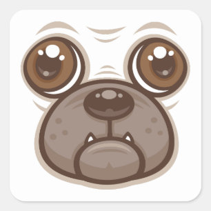 Adesivo Quadrado Cartoon Pug Mug Puppy Dog Face