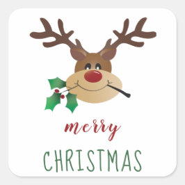 Adesivo Quadrado Cartoon Reindeer Bonito Com Mistletoe