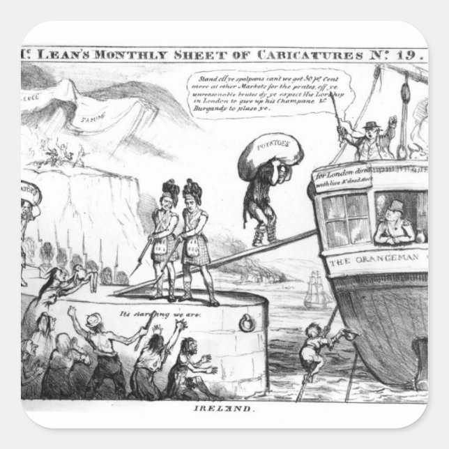 Adesivo Quadrado Cartoon satírico sobre o Estado da Irlanda (Frente)