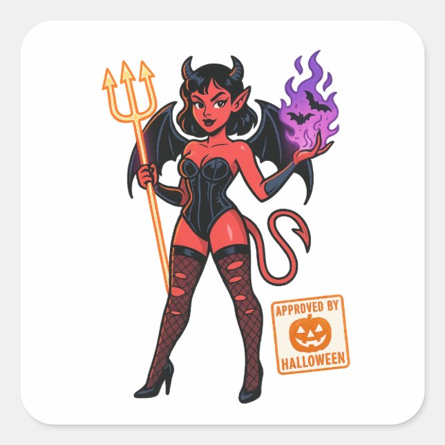 Adesivo Quadrado Cartoon Succubus de Halloween - Escuro e Reproduto (Frente)
