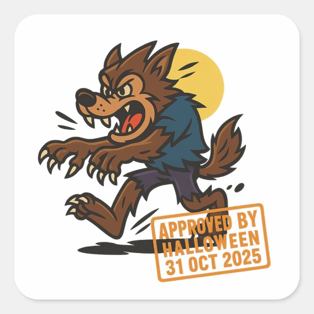 Adesivo Quadrado Cartoon Werewolf - Aprovado pelo Halloween (Frente)