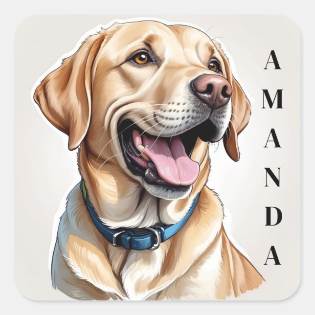 Adesivo Quadrado Cartoon Yellow Labrador Retriever (Frente)